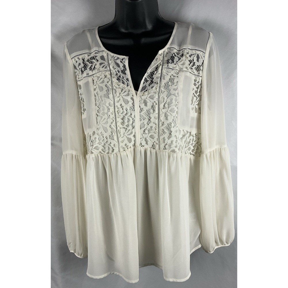 Stylus Women's Size Medium Ivory Boho Peasant Lace Tunic Camisole Flowy Festival